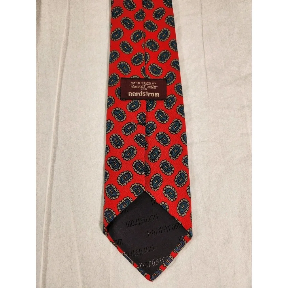 Robert Talbott Necktie for Nordstrom Hand Sewn 100% Silk Geometric Red Vintage